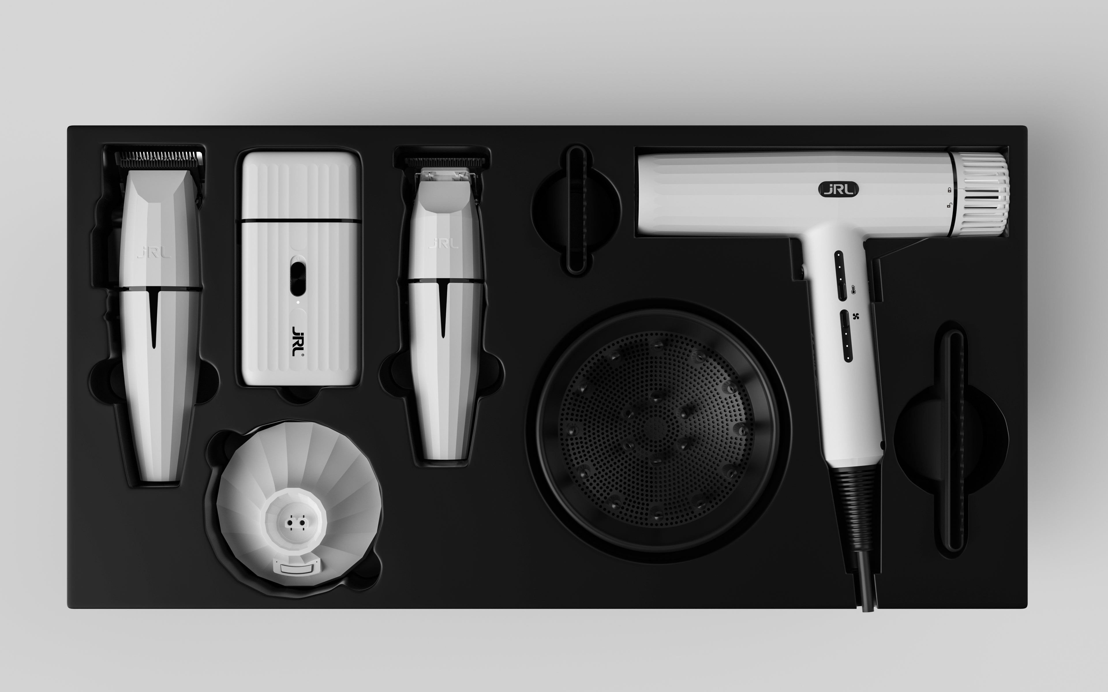 JRL WHITE GHOST COMBO KIT -3- 
(ONYX Clipper&Trimmer-Shaver-2020H Haartrockner)