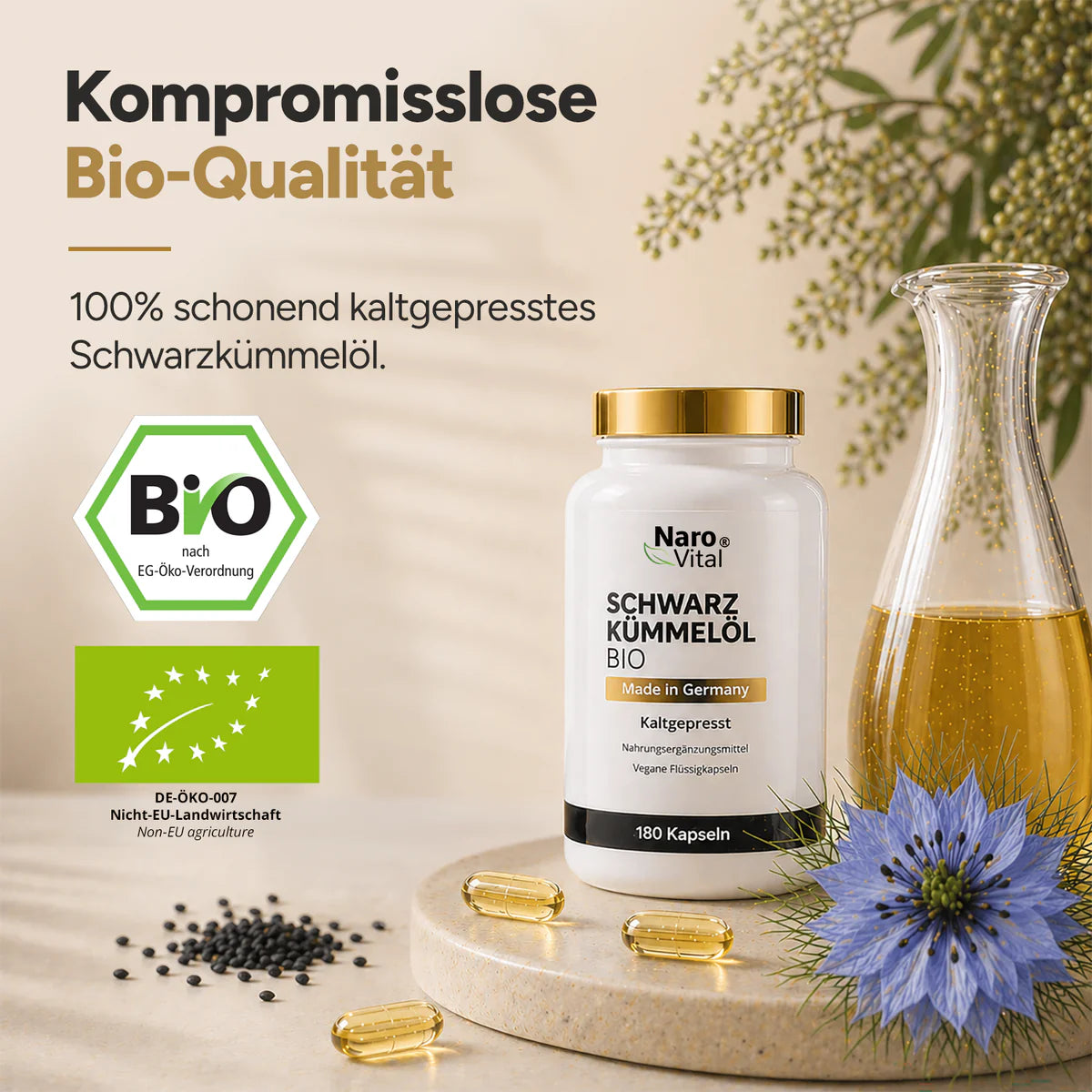 NaroVital Bio Schwarzkümmelöl – 100 % naturbelassen in Bio-Qualität