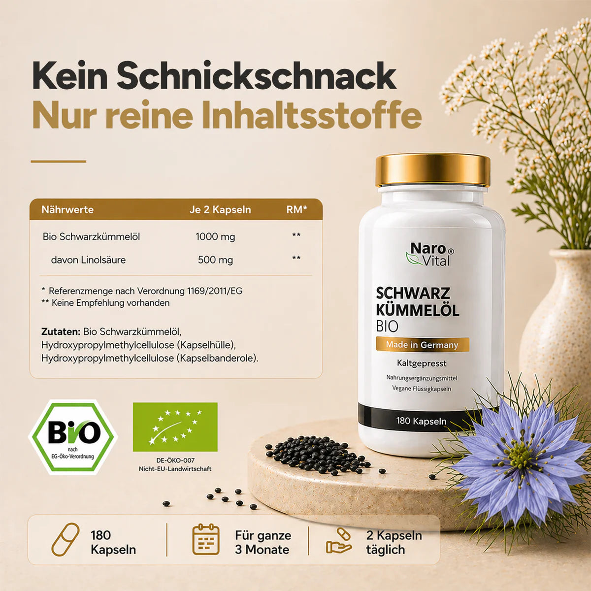 NaroVital Bio Schwarzkümmelöl – 100 % naturbelassen in Bio-Qualität