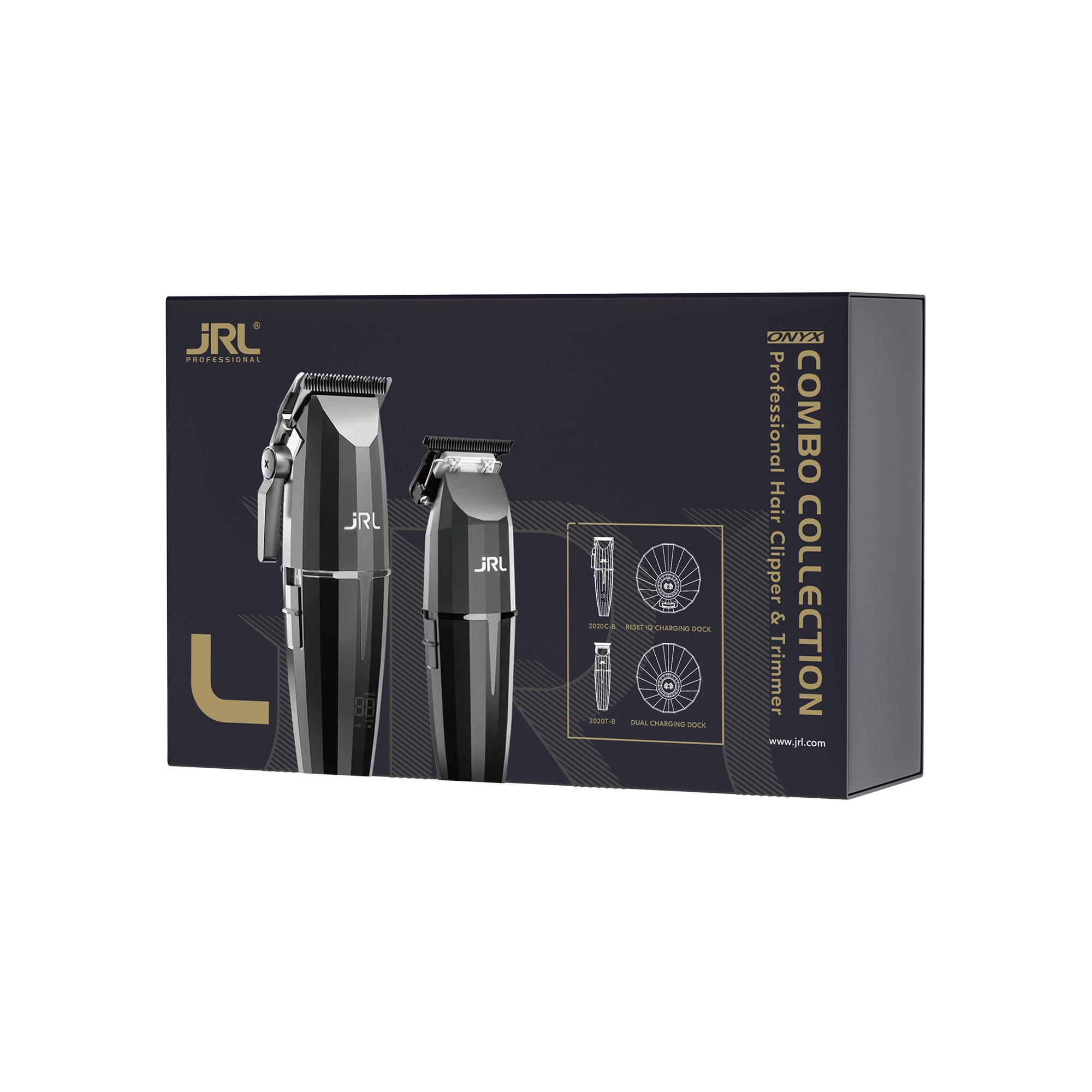 JRL Onyx Collection Combo Kit Schwarz– Clipper & Trimmer Set mit Ladestationen